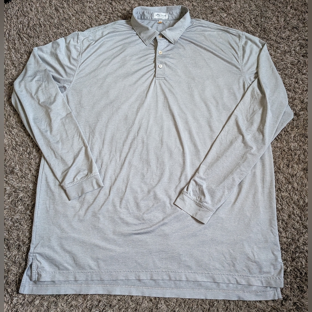 Peter Millar Summer Comfort Grey Stretch Jersey Long Sleeve Polo Men's XXL